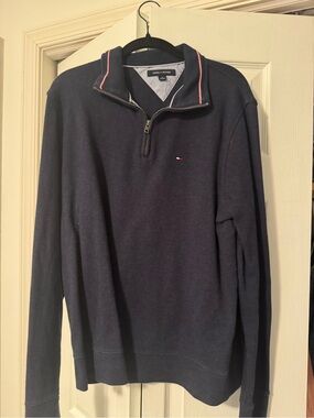Tommy Hilfiger Men's Navy Half-Zip Pullover with Flag Logo